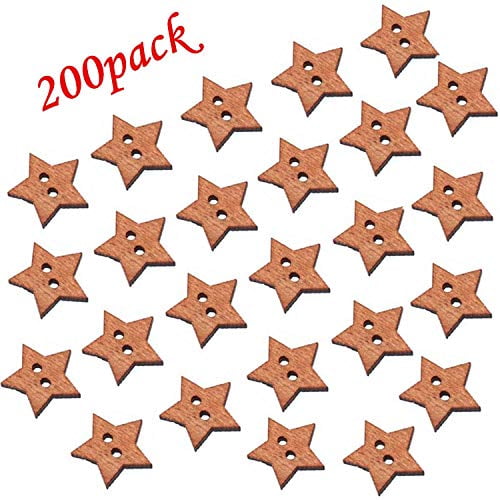Brown HAN SHENG 200 Pcs Wooden Star Buttons 2 Holes Sewing Scrapbooking Buttons for DIY Sewing Crafting 